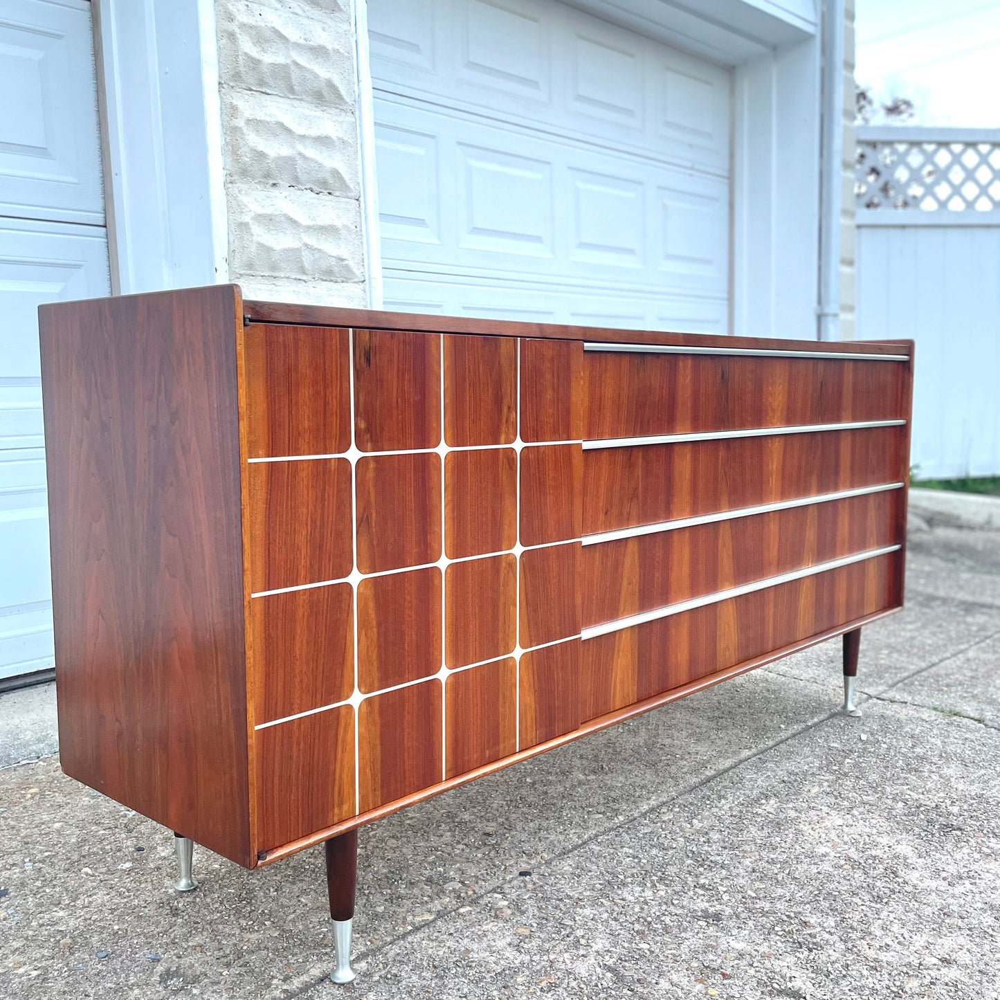 Vintage Mid-Century Two-Piece Walnut & Aluminum Cabinet