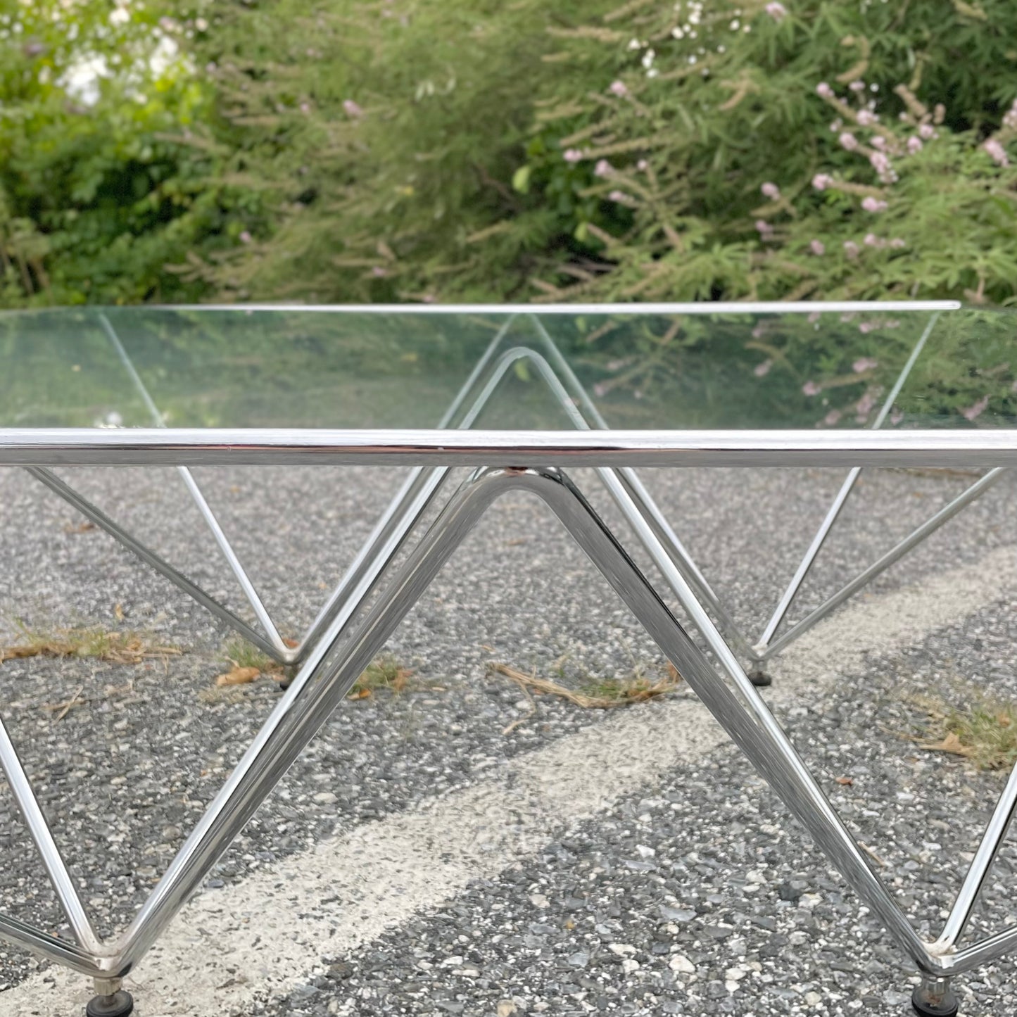 Vintage Italian Modern Chrome Steel & Glass Coffee Table