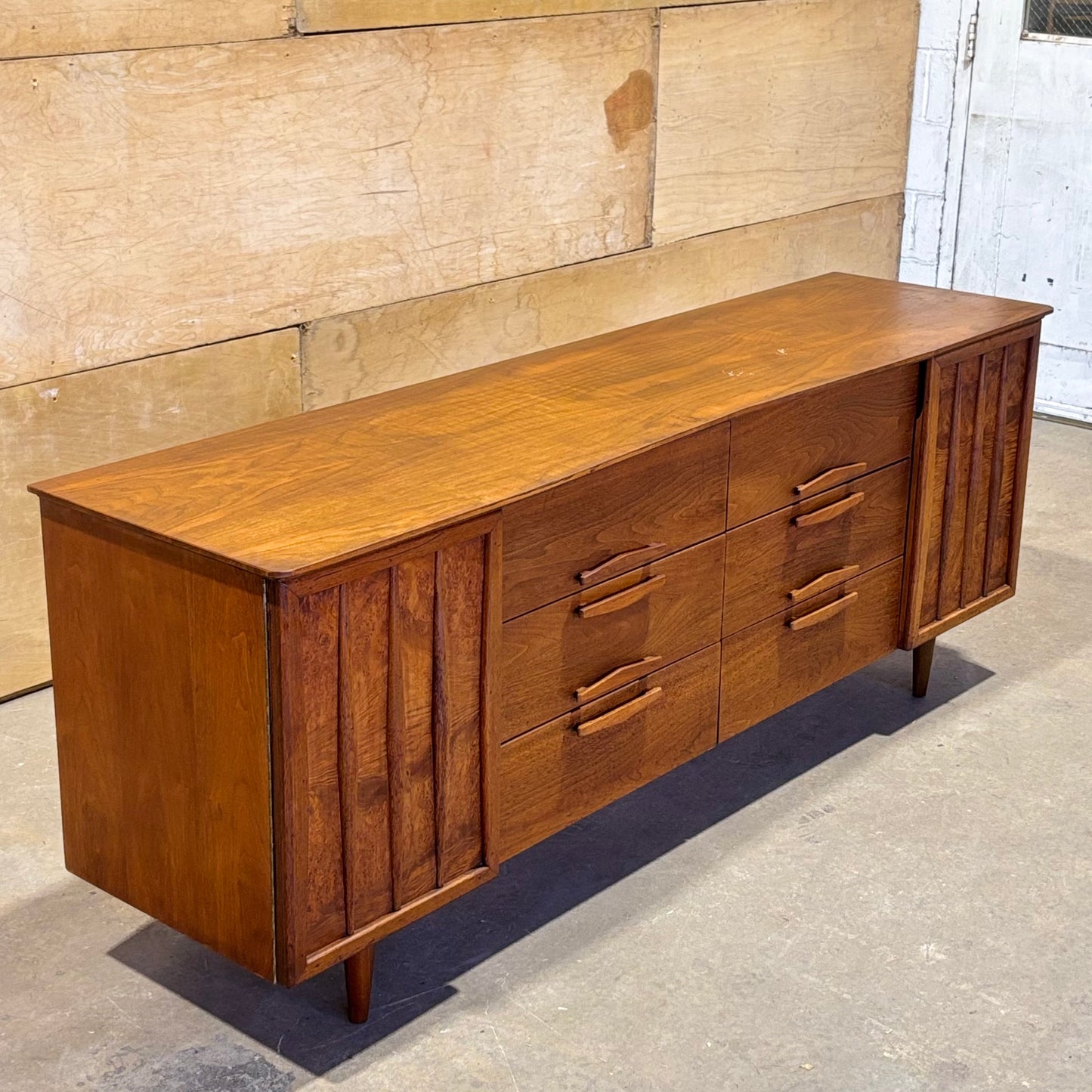 Vintage MCM Walnut & Burl Wood Dresser by United Furniture