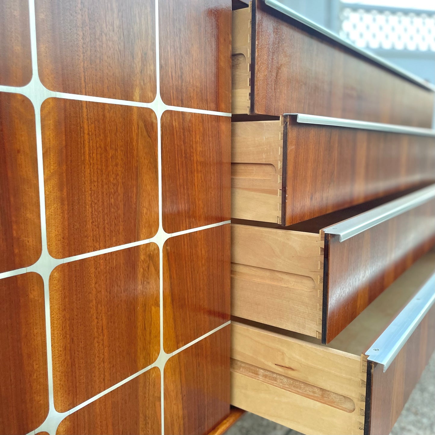 Vintage Mid-Century Two-Piece Walnut & Aluminum Cabinet