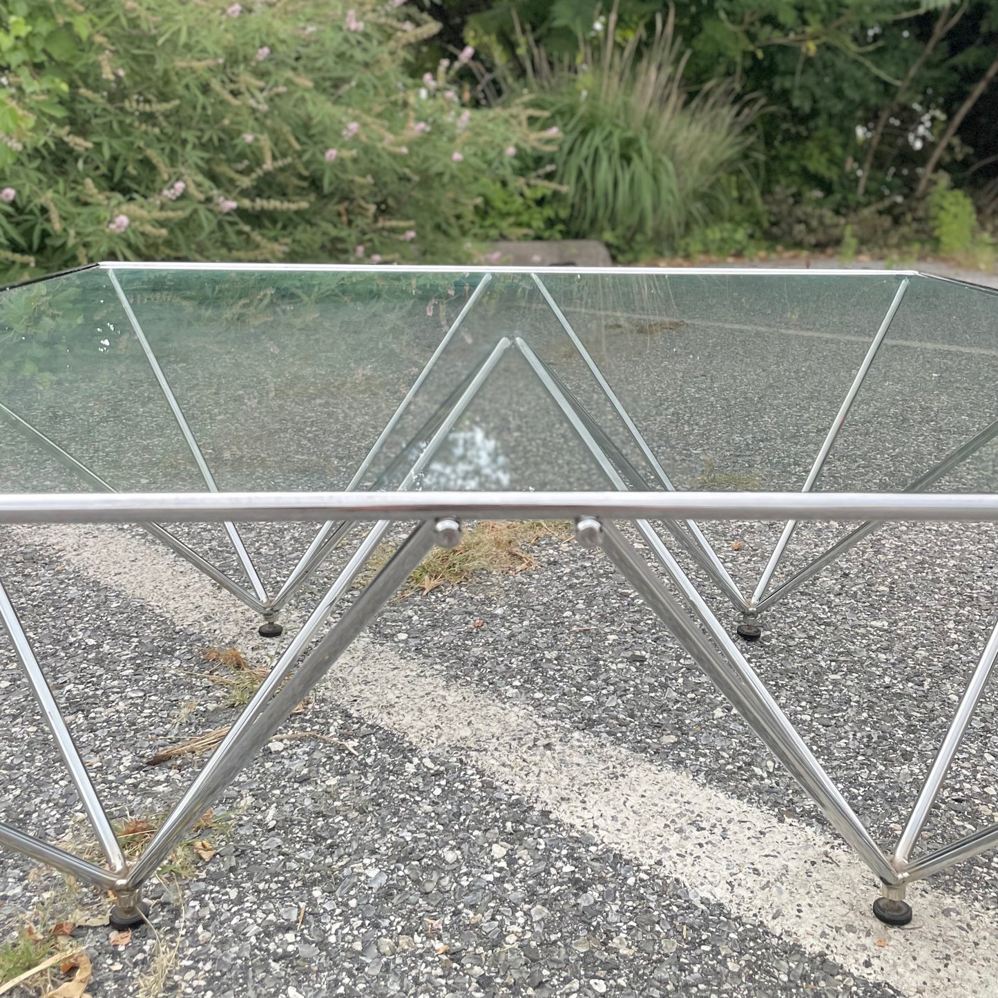 Vintage Italian Modern Chrome Steel & Glass Coffee Table