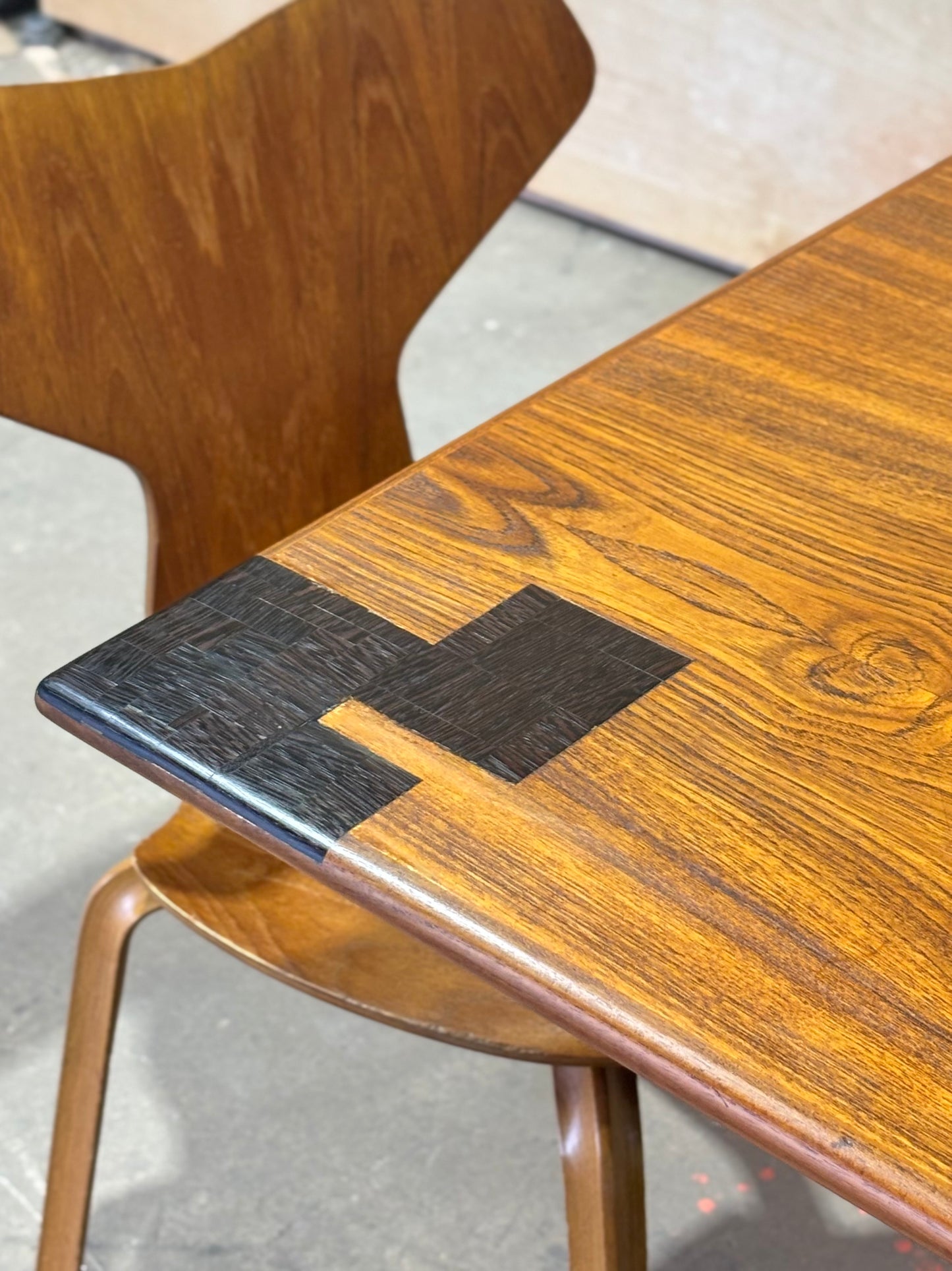 Teak & Chrome Dining Table with Wenge Inlays