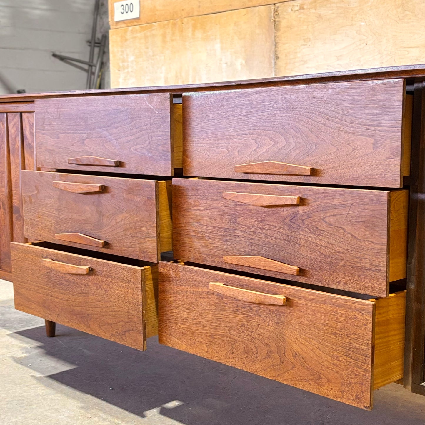 Vintage MCM Walnut & Burl Wood Dresser by United Furniture