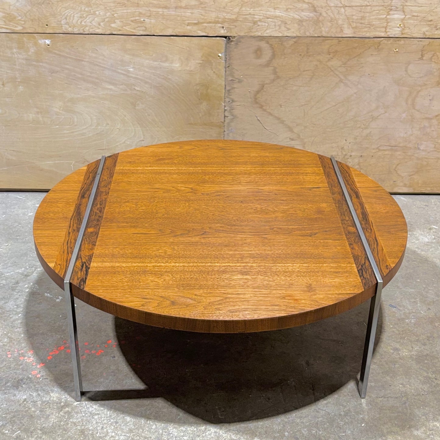 Vintage MCM Lane Walnut / Rosewood / Chrome Round Coffee Table