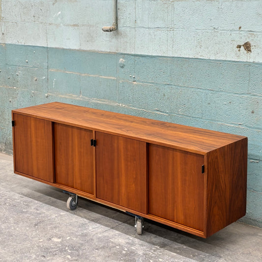 Vintage Walnut & Leather Credenza by Florence Knoll