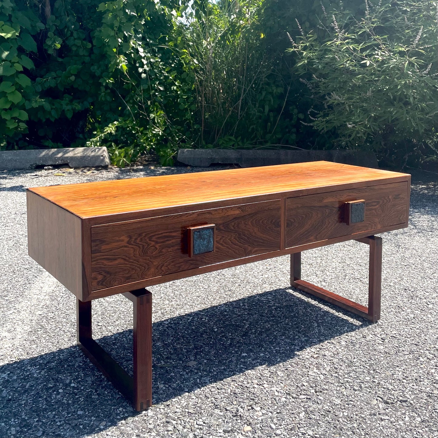 Danish Modern Style Rosewood Console Table w/ Ceramic Inlay