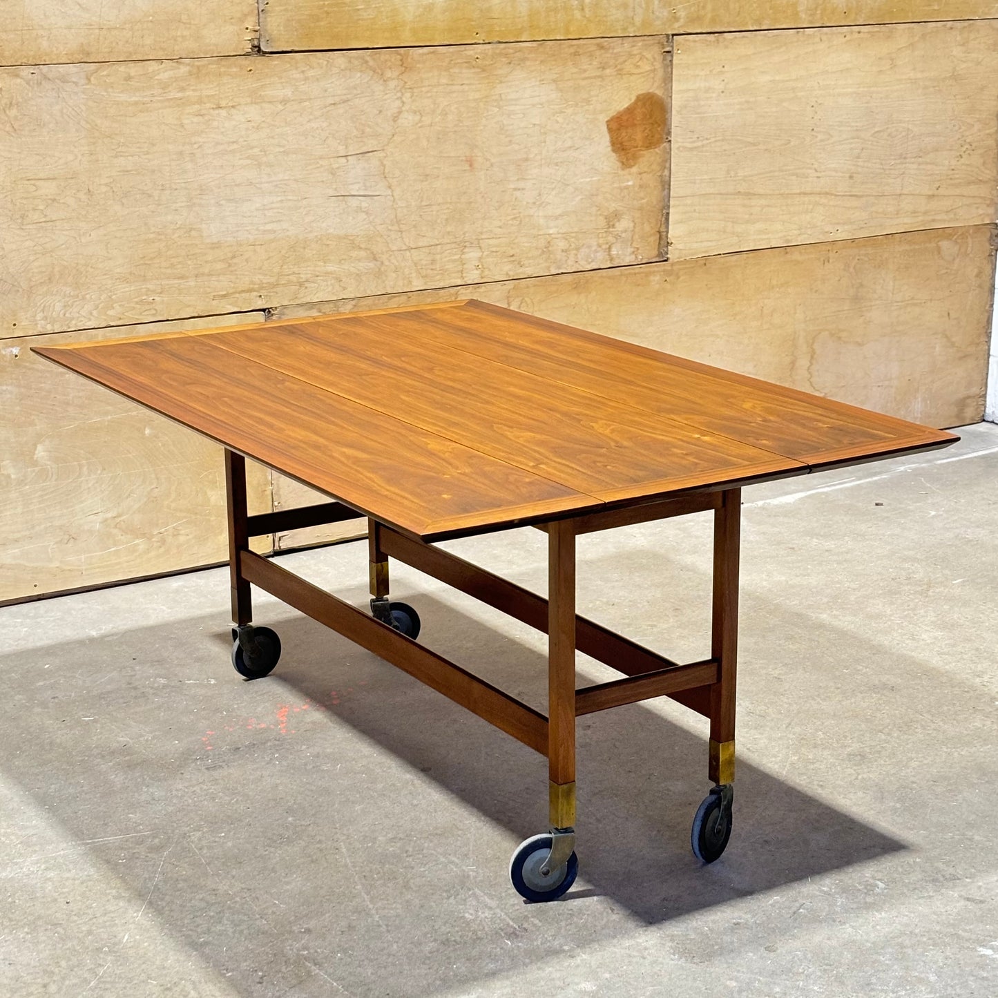 Vintage Mid-Century Modern Walnut & Brass Drop-leaf Table