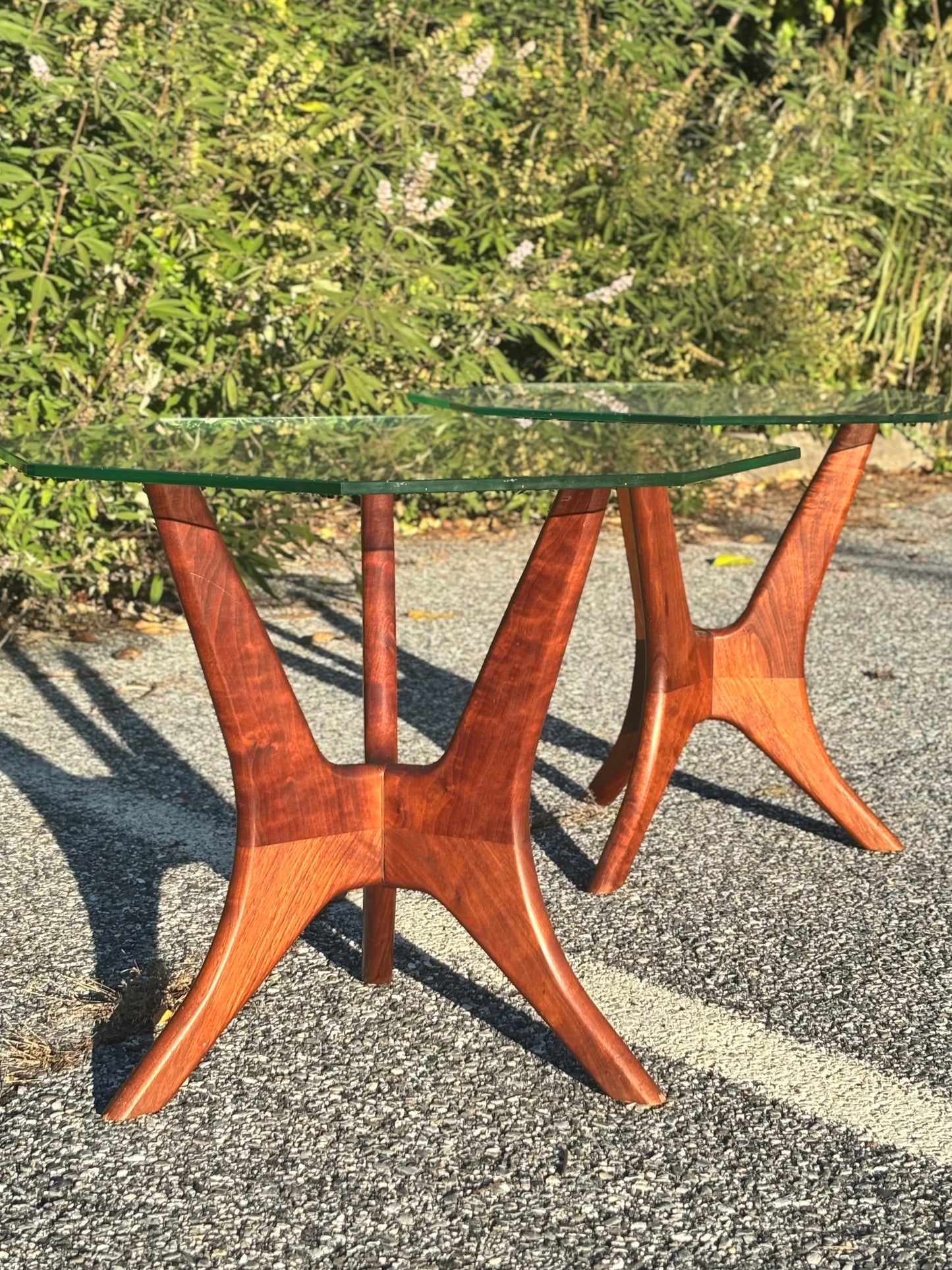 Vintage MCM Sculpted Walnut & Glass Tables
