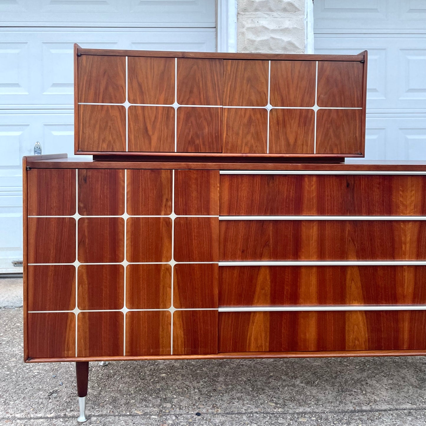 Vintage Mid-Century Two-Piece Walnut & Aluminum Cabinet