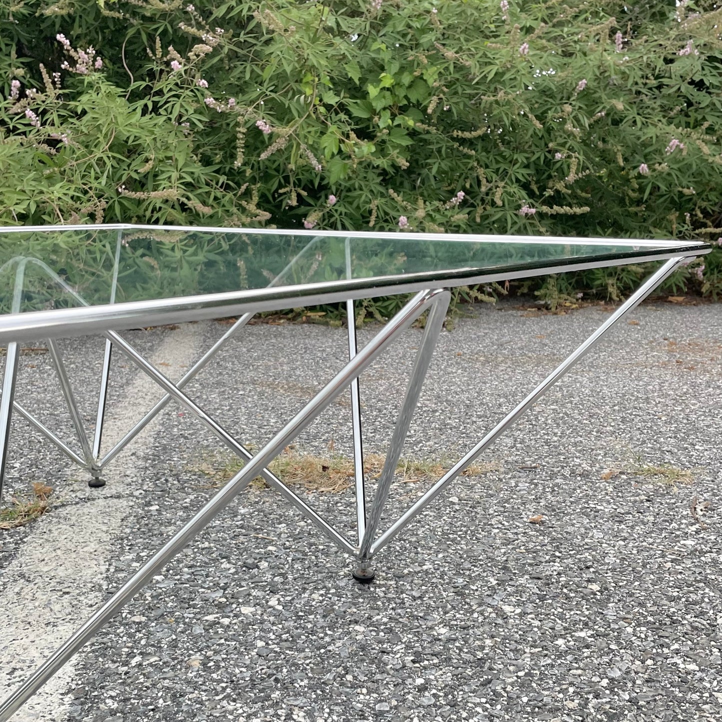 Vintage Italian Modern Chrome Steel & Glass Coffee Table