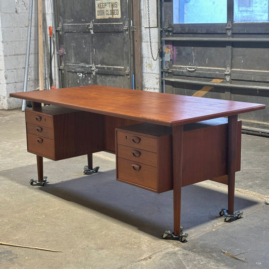 Vintage Danish MCM Teak Executive Desk by Kai Kristiansen for FM Møbler