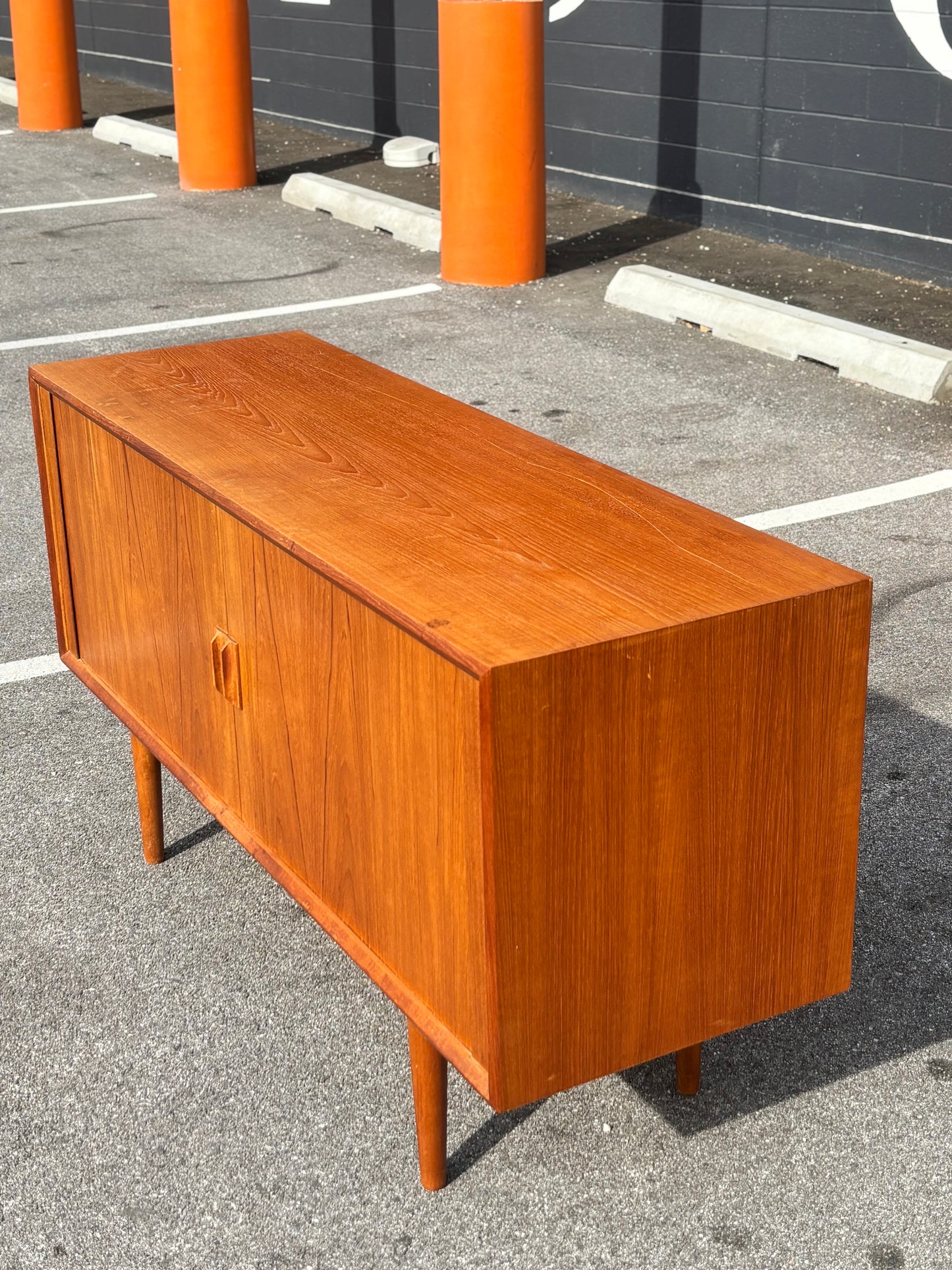 Danish Modern Teak Tambour Credenza by Svend Aage Larsen for Faarup Møbelfabrik