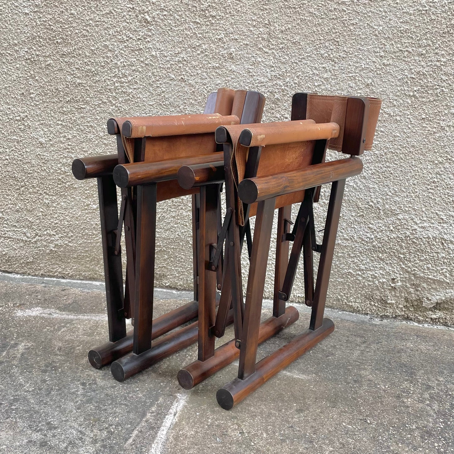 Vintage Brazilian Wood & Leather Folding Chairs by Sergio Rodrigues for OCA