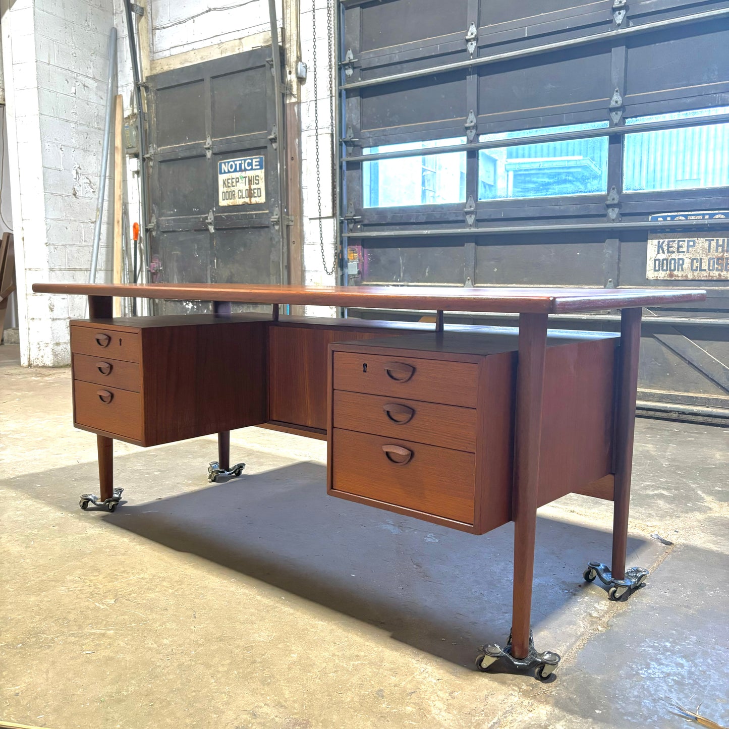 Vintage Danish MCM Teak Executive Desk by Kai Kristiansen for FM Møbler