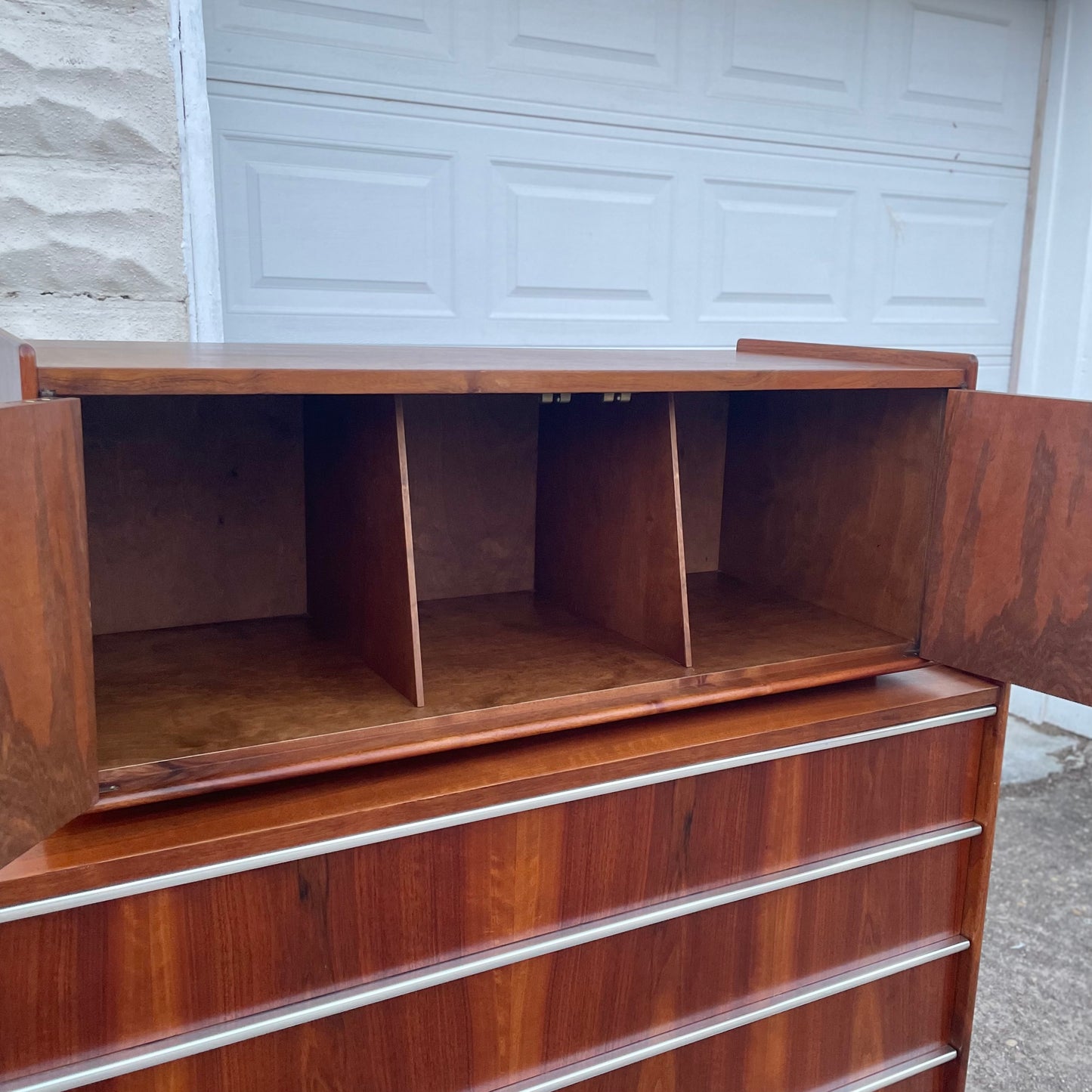 Vintage Mid-Century Two-Piece Walnut & Aluminum Cabinet