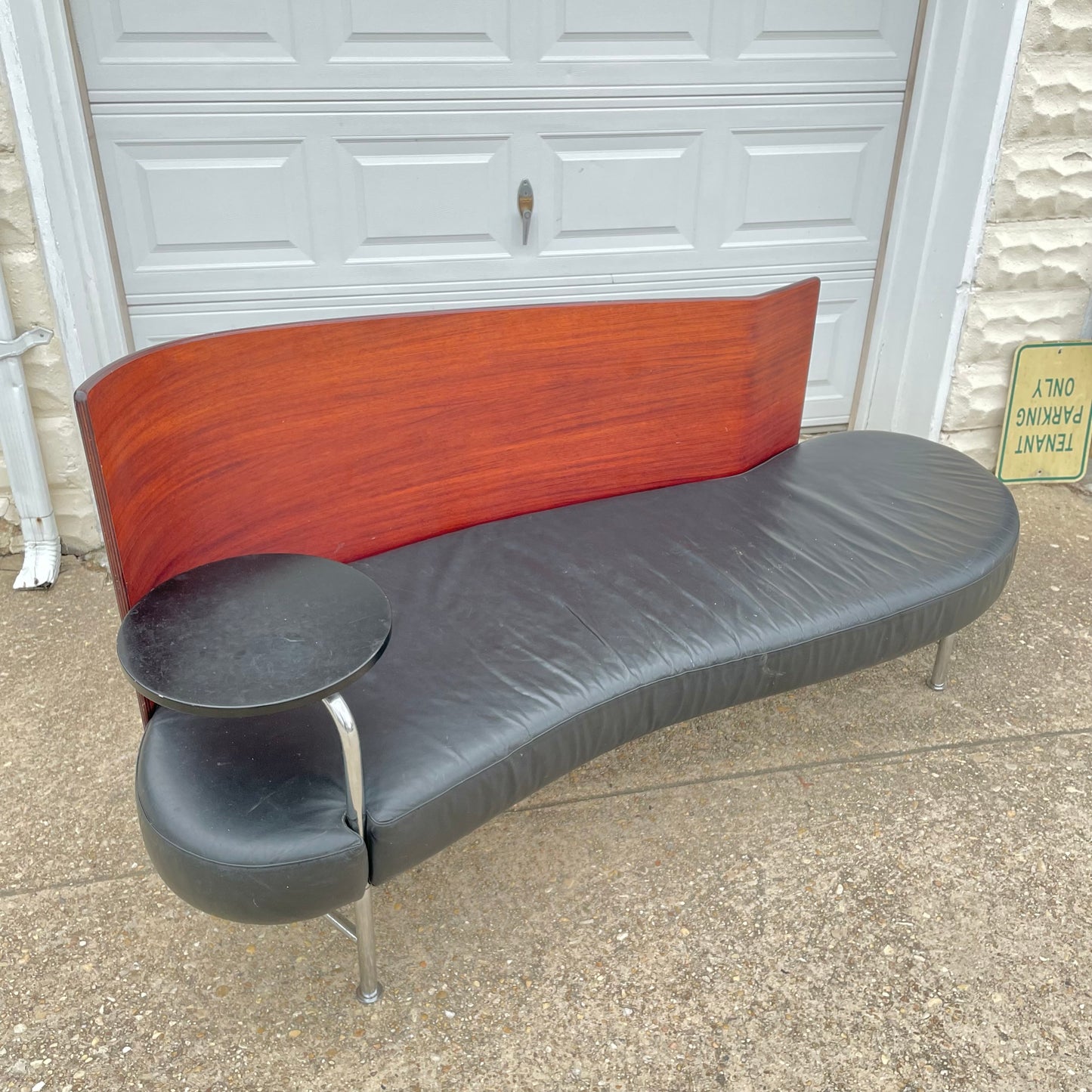 Post-Modern Style Bent Plywood & Leather Sofa