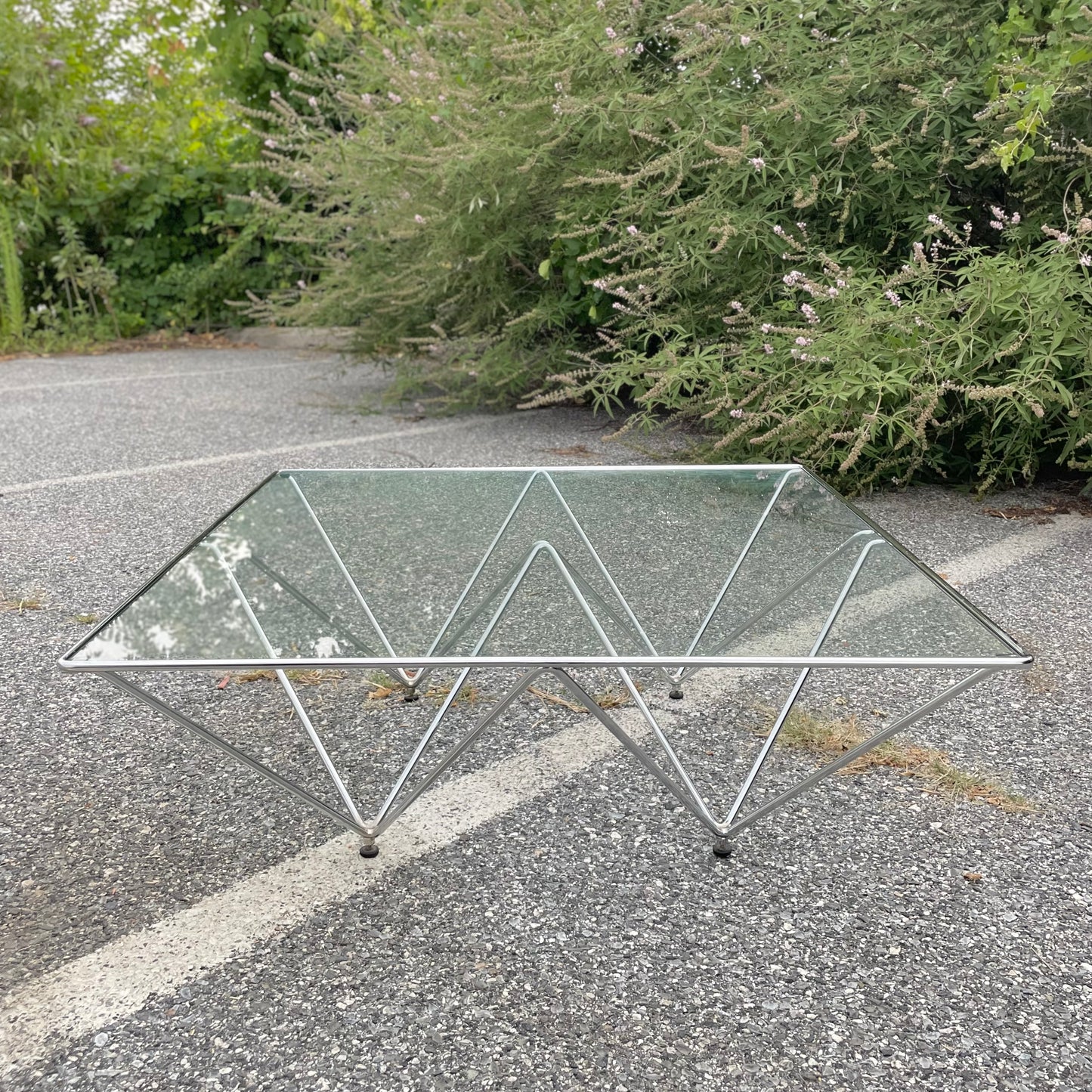 Vintage Italian Modern Chrome Steel & Glass Coffee Table