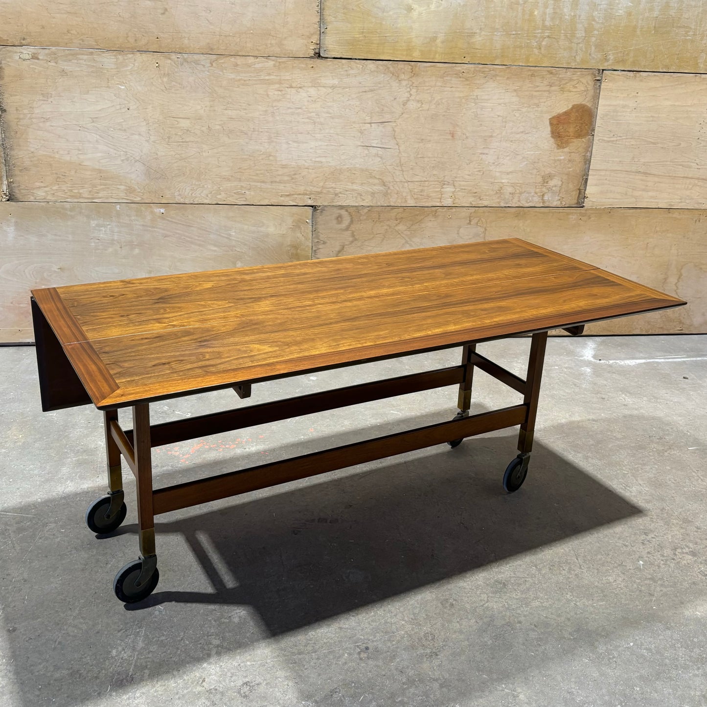 Vintage Mid-Century Modern Walnut & Brass Drop-leaf Table