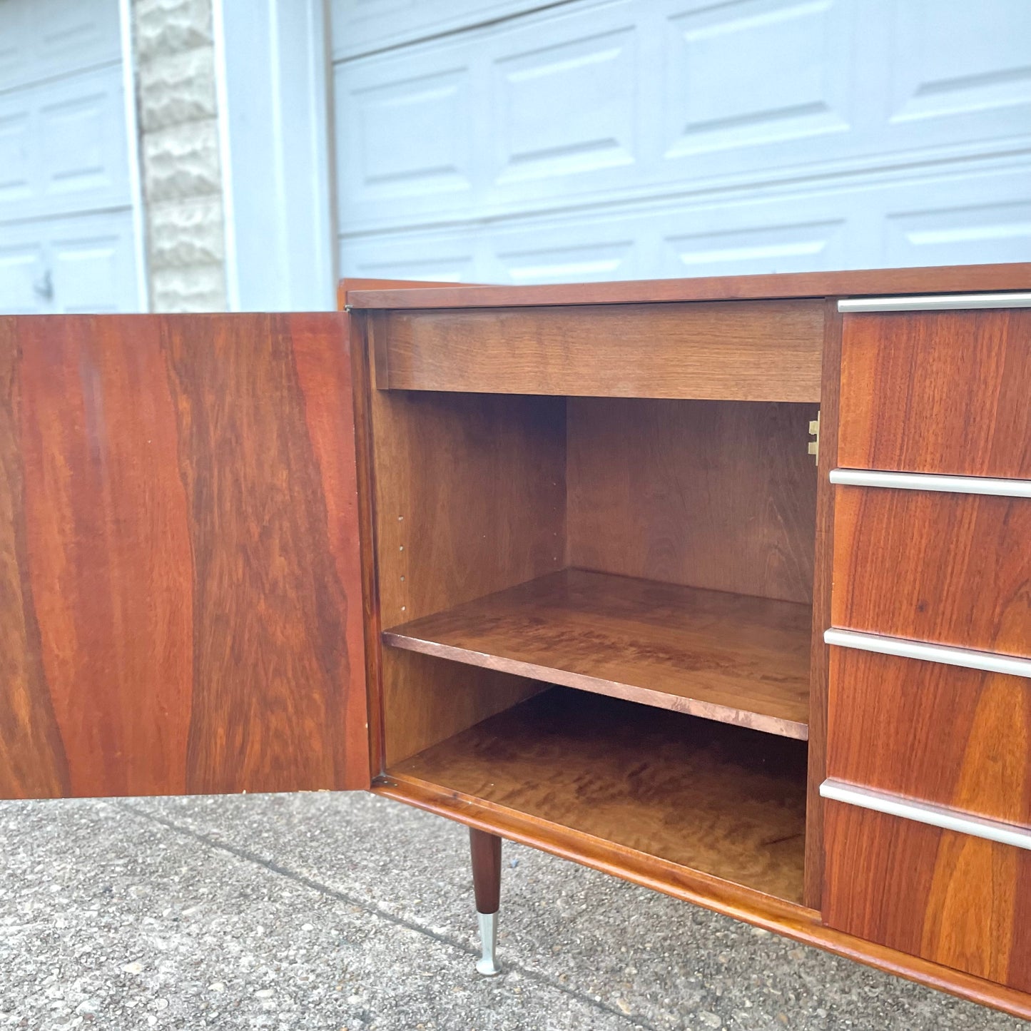 Vintage Mid-Century Two-Piece Walnut & Aluminum Cabinet