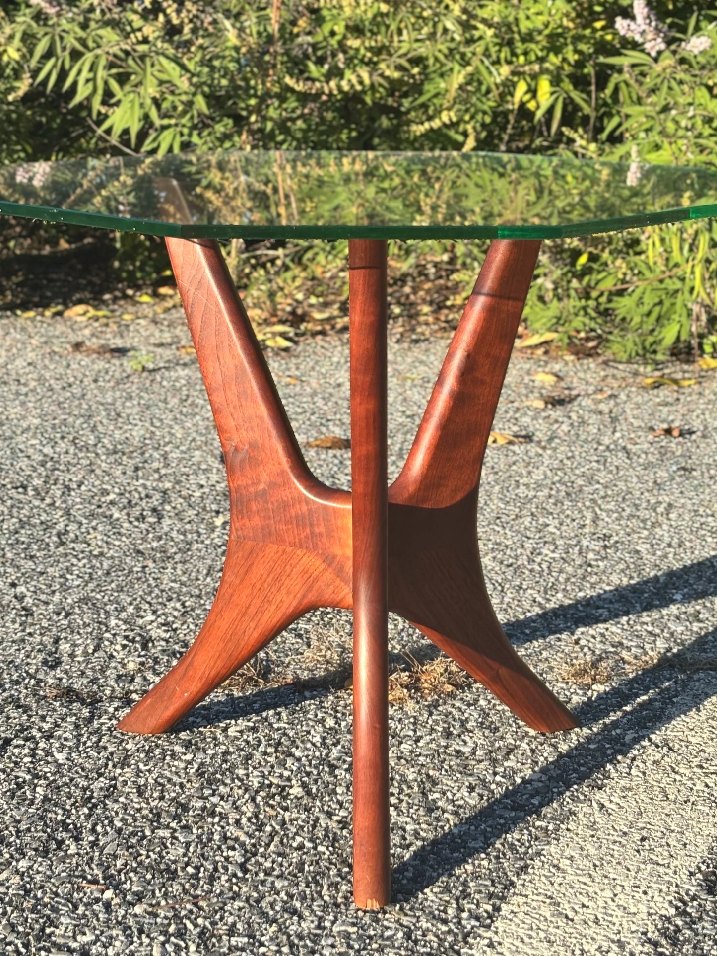 Vintage MCM Sculpted Walnut & Glass Tables