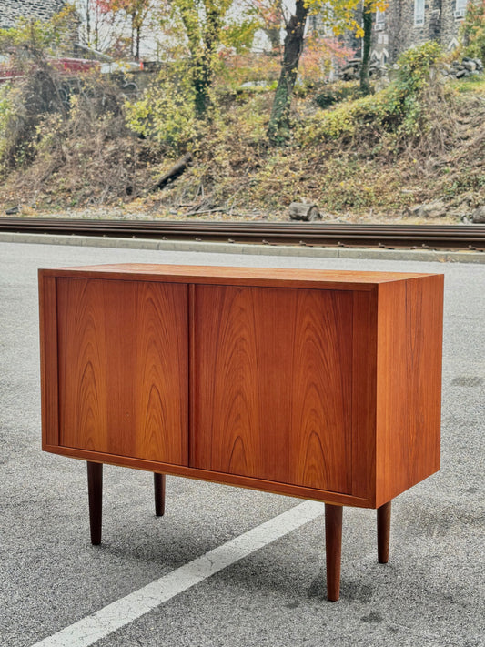 Danish Modern Teak Tambour Cabinet by Carlo Jensen for Hundevad