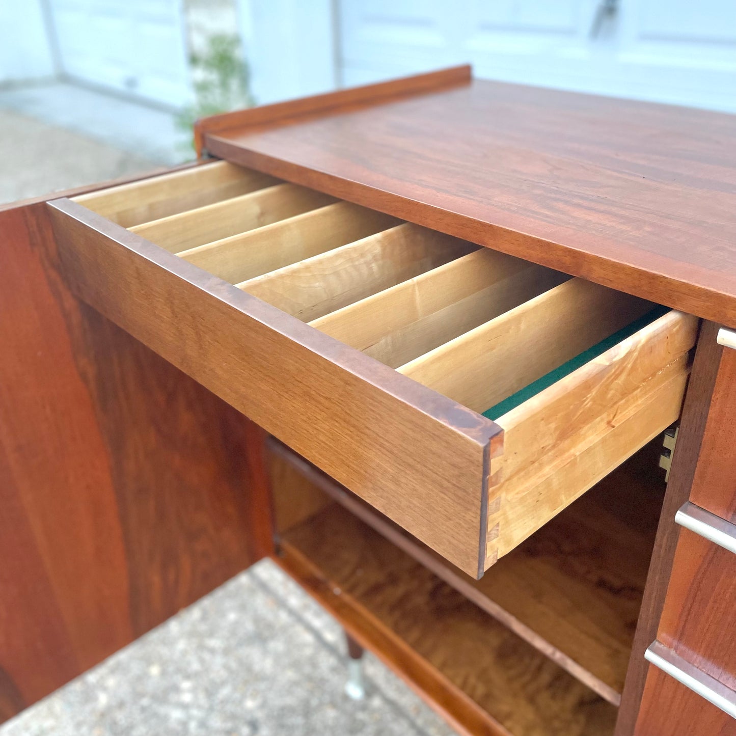 Vintage Mid-Century Two-Piece Walnut & Aluminum Cabinet