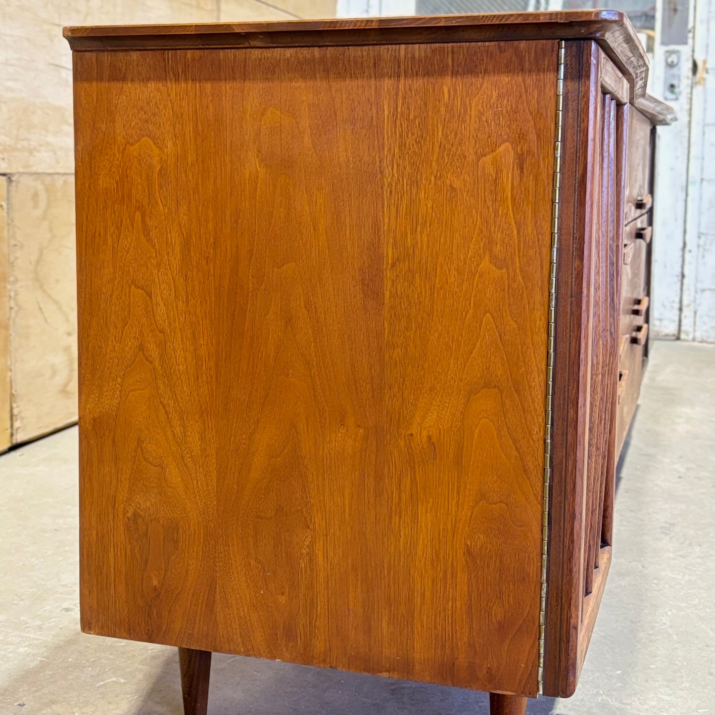 Vintage MCM Walnut & Burl Wood Dresser by United Furniture