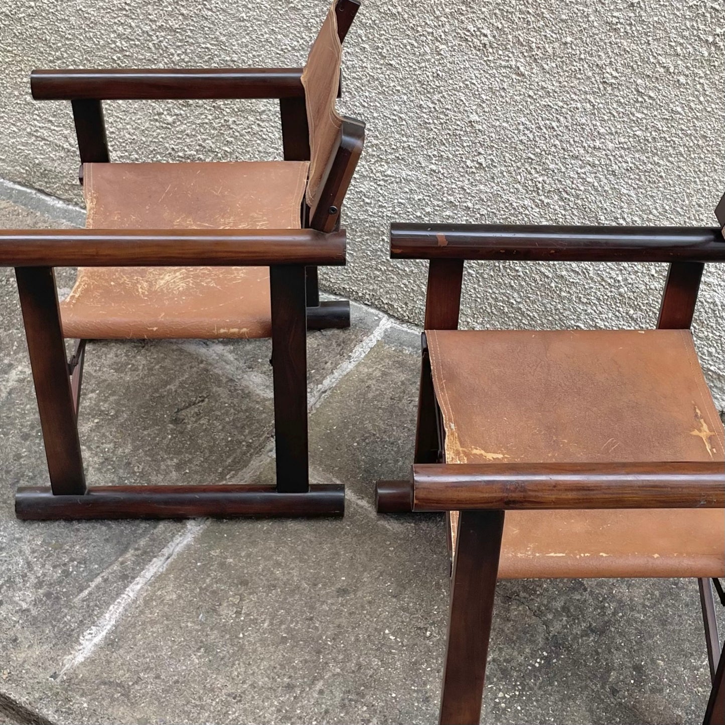 Vintage Brazilian Wood & Leather Folding Chairs by Sergio Rodrigues for OCA