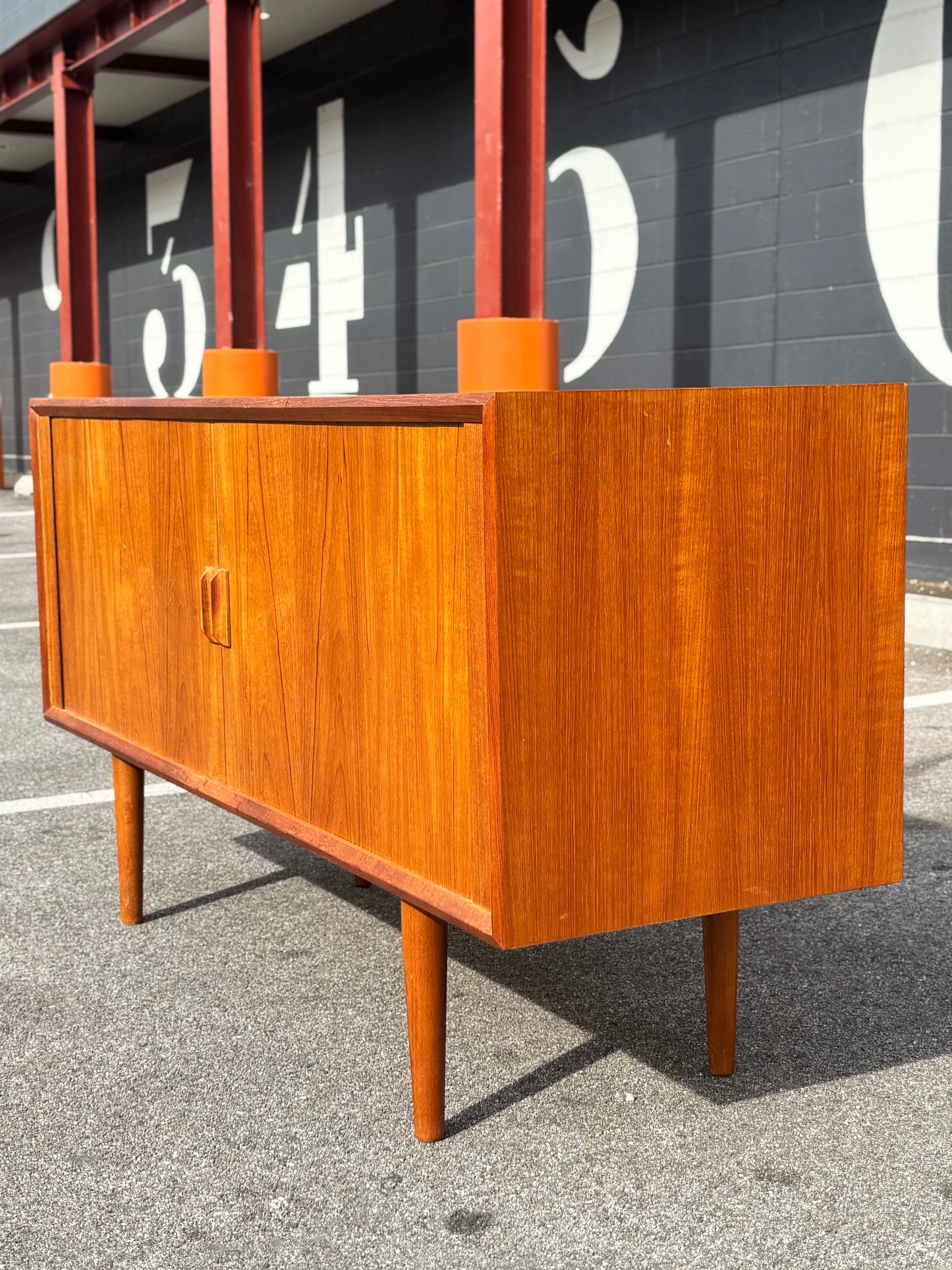Danish Modern Teak Tambour Credenza by Svend Aage Larsen for Faarup Møbelfabrik