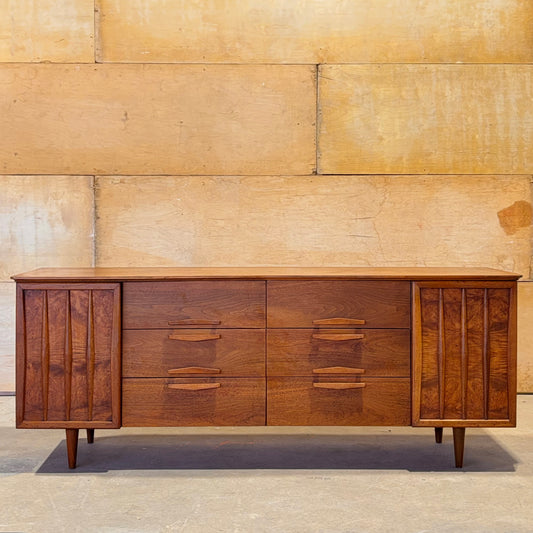 Vintage MCM Walnut & Burl Wood Dresser by United Furniture