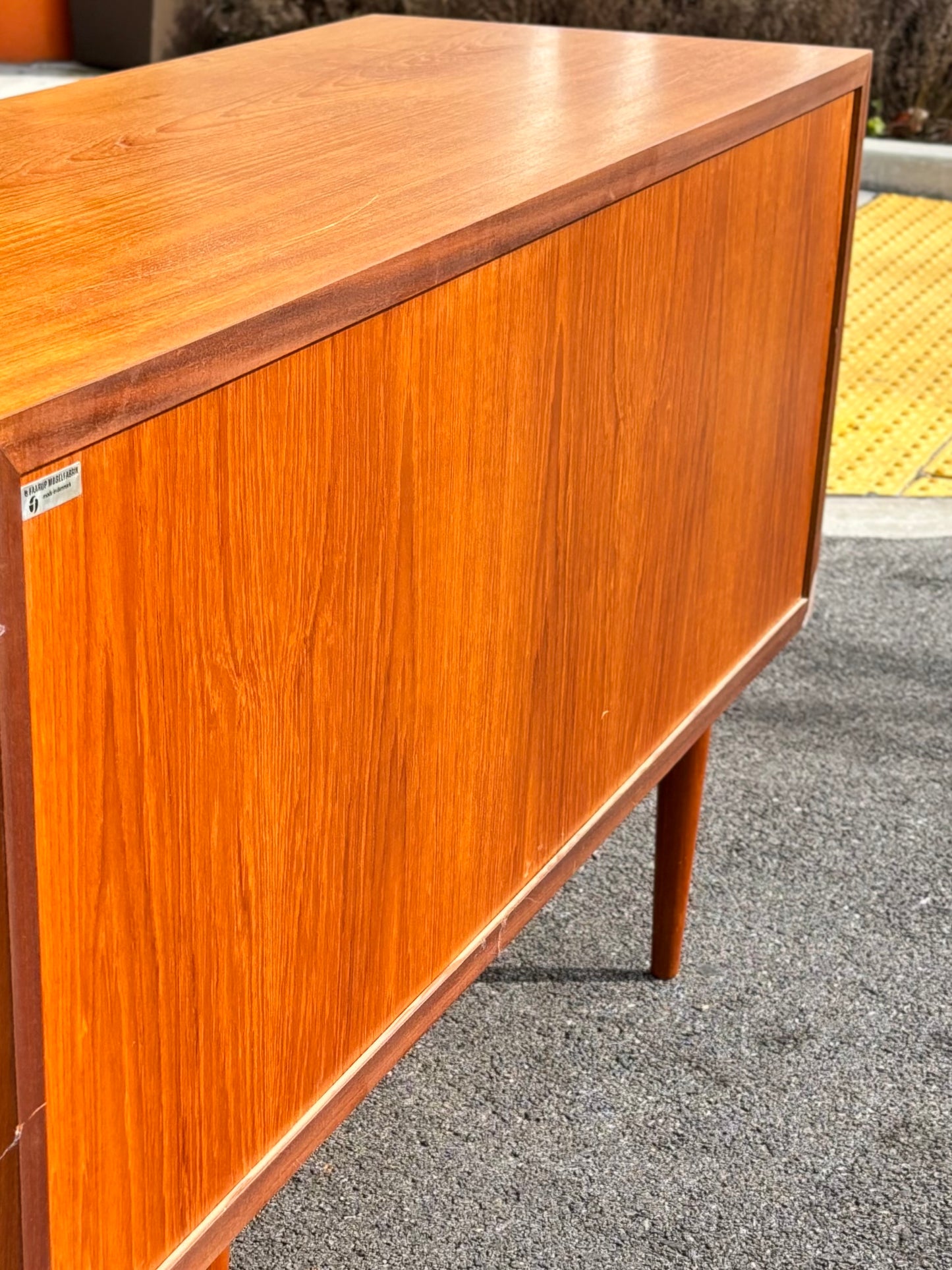 Danish Modern Teak Tambour Credenza by Svend Aage Larsen for Faarup Møbelfabrik