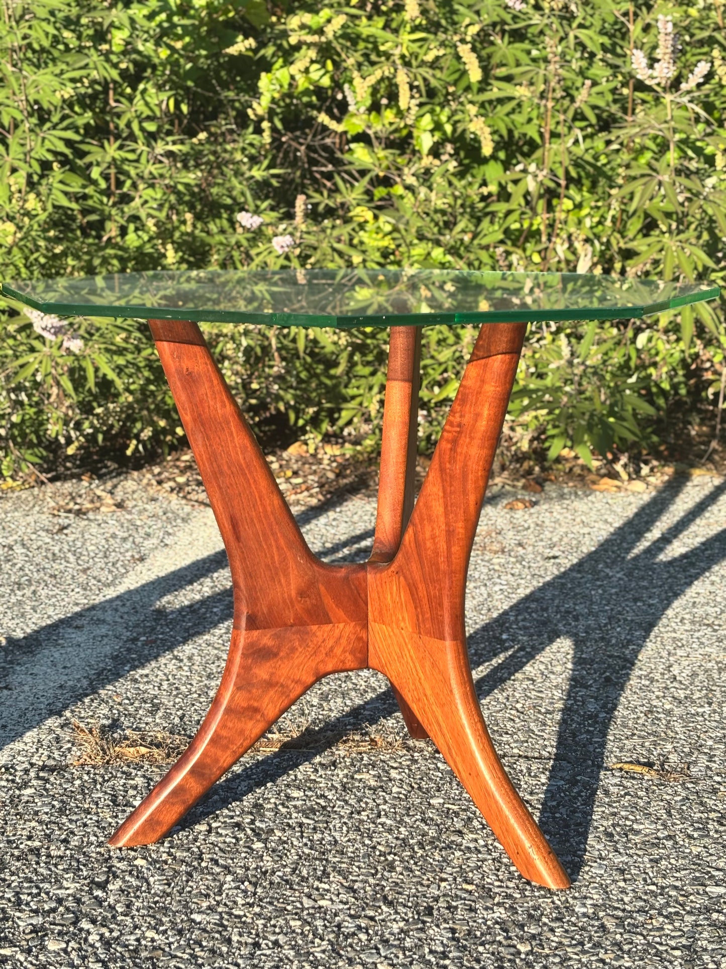 Vintage MCM Sculpted Walnut & Glass Tables