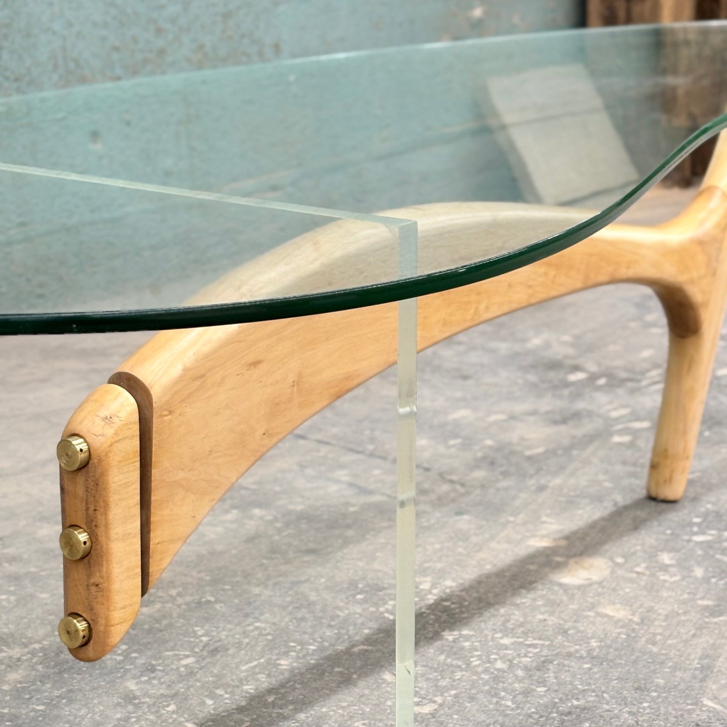 Mid Century Modern Sculpted Wood & Lucite Coffee Table