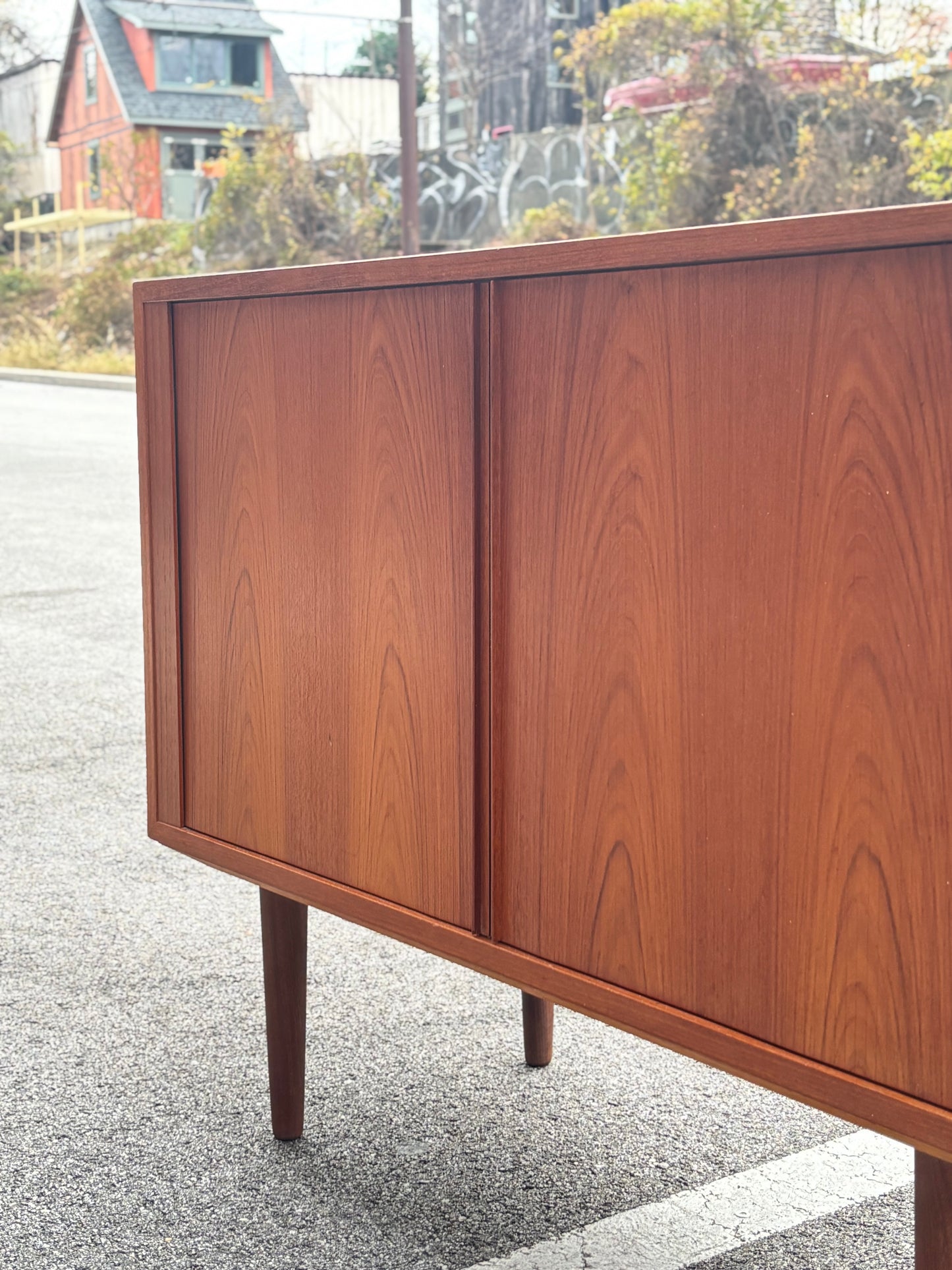 Danish Modern Teak Tambour Cabinet by Carlo Jensen for Hundevad