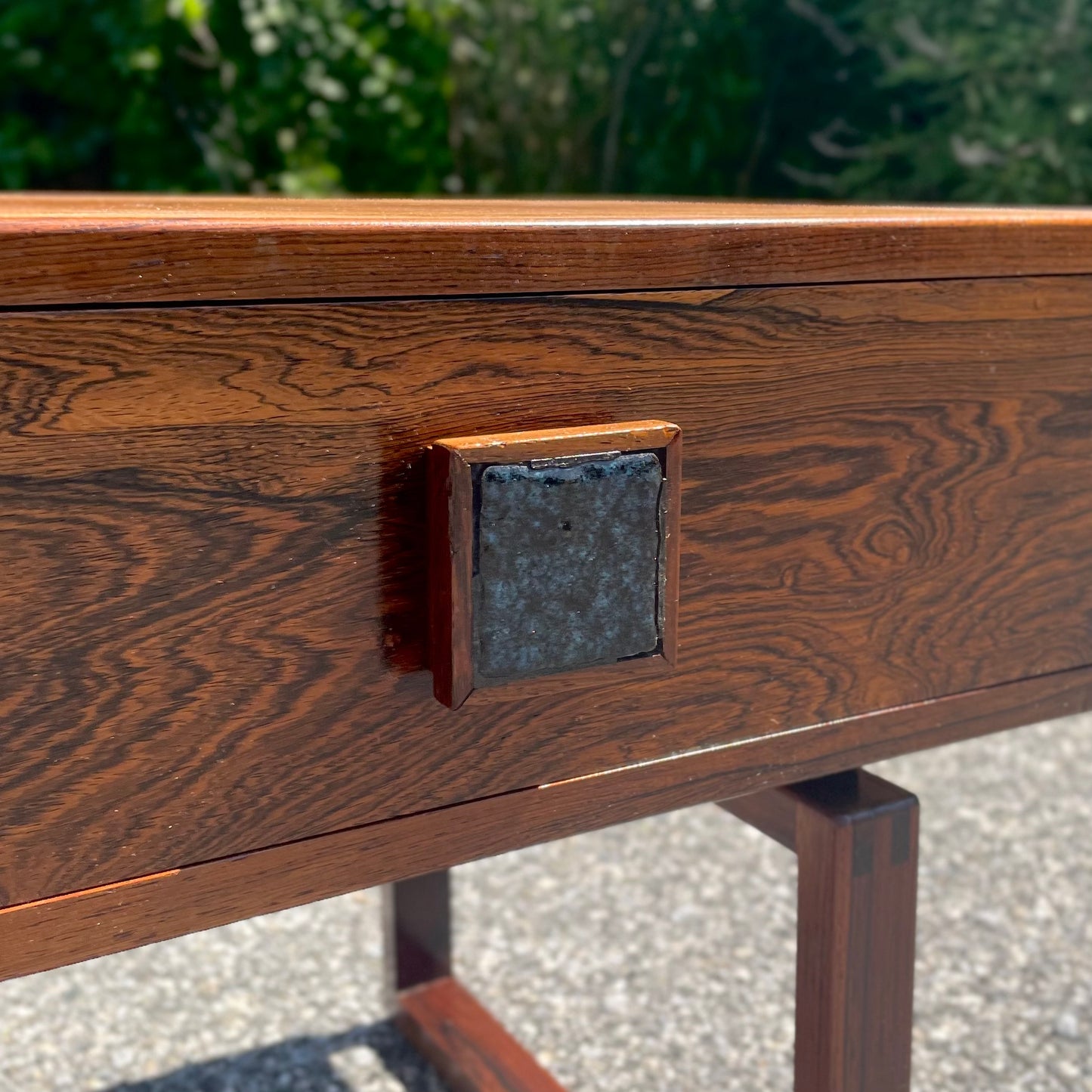 Danish Modern Style Rosewood Console Table w/ Ceramic Inlay