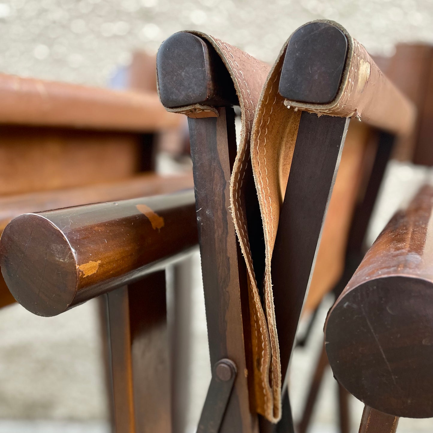 Vintage Brazilian Wood & Leather Folding Chairs by Sergio Rodrigues for OCA