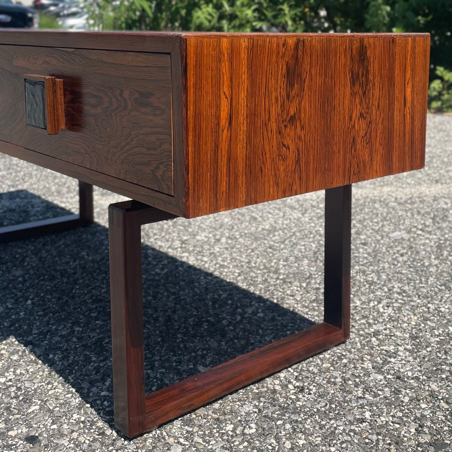 Danish Modern Style Rosewood Console Table w/ Ceramic Inlay