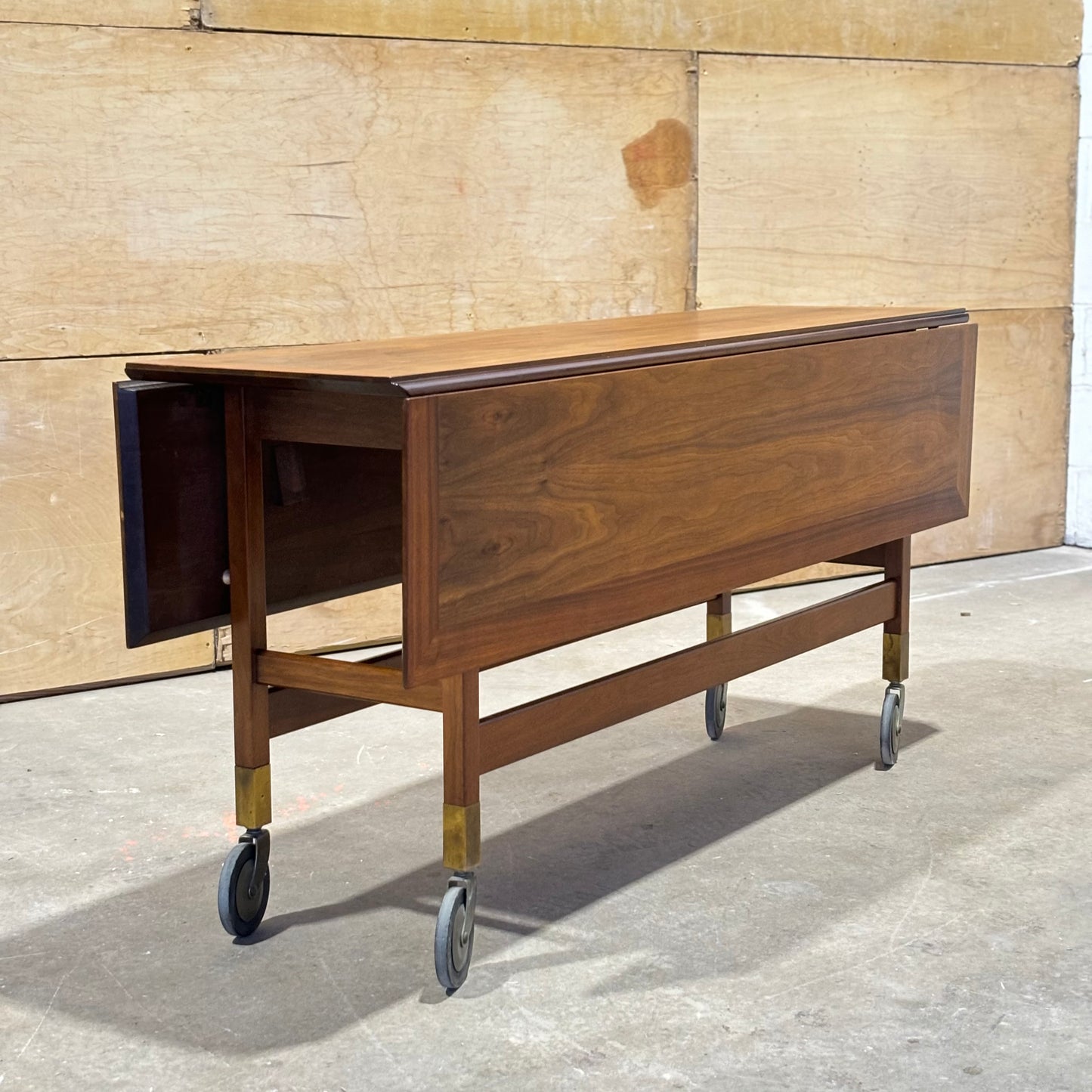 Vintage Mid-Century Modern Walnut & Brass Drop-leaf Table