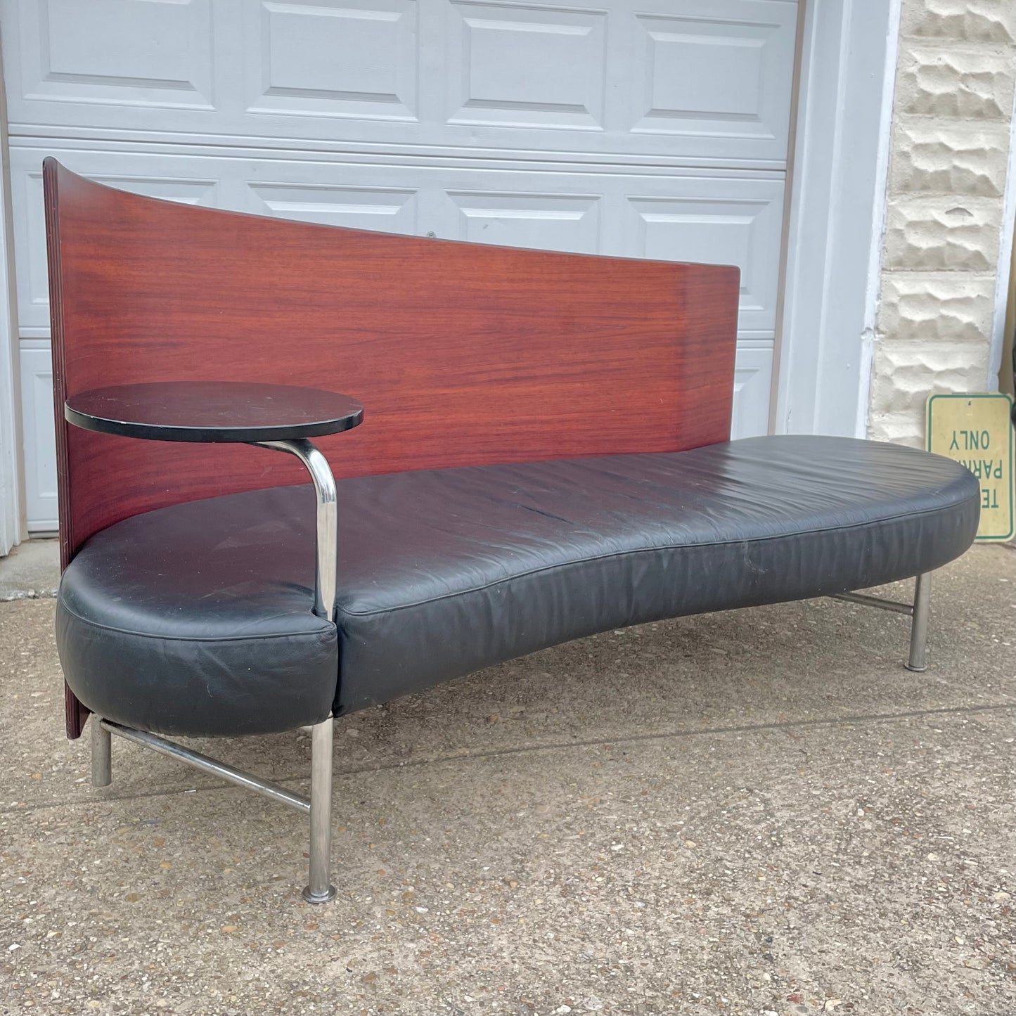 Post-Modern Style Bent Plywood & Leather Sofa