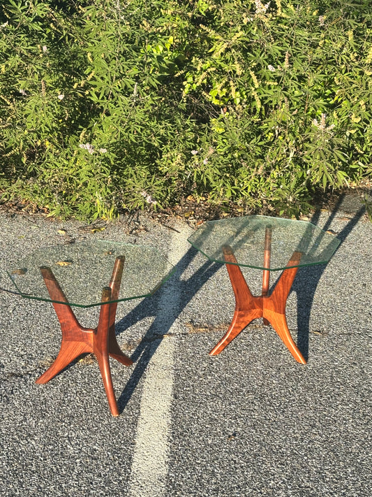 Vintage MCM Sculpted Walnut & Glass Tables