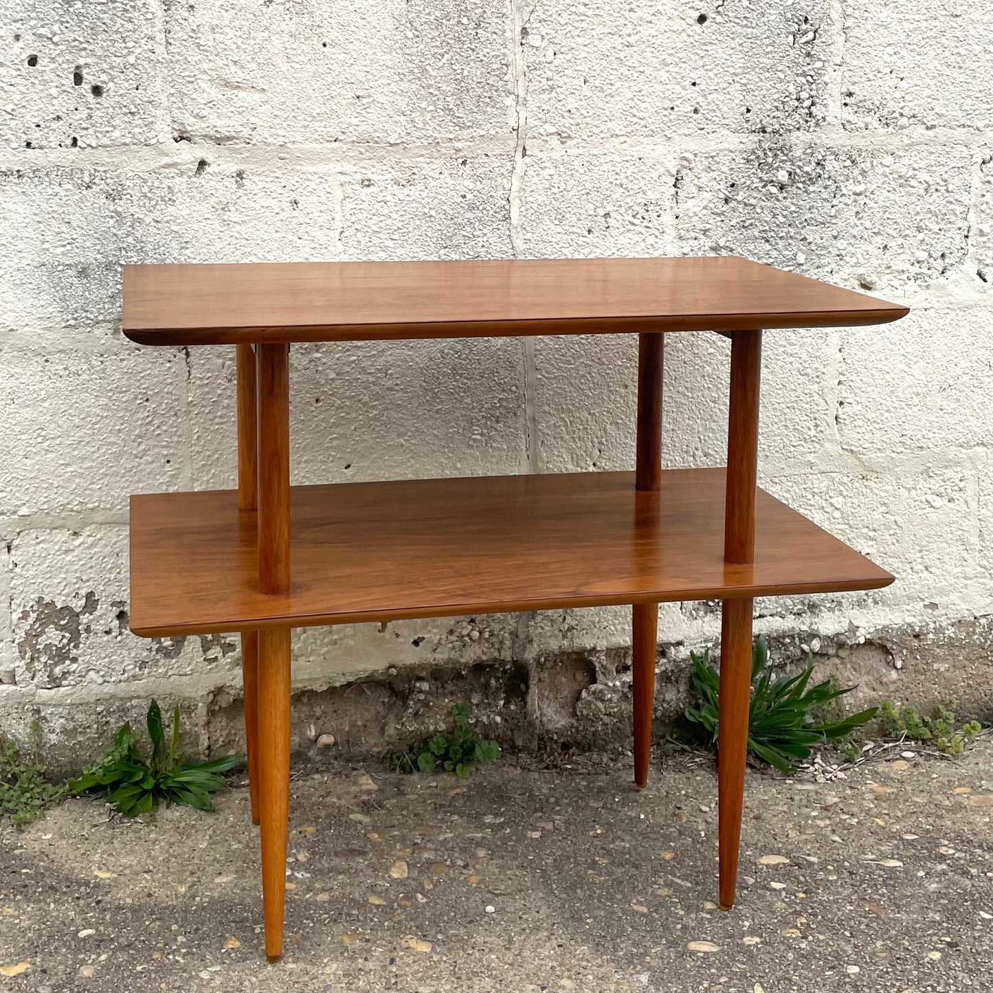 Vintage Mid-century Modern Two-tier Walnut Table