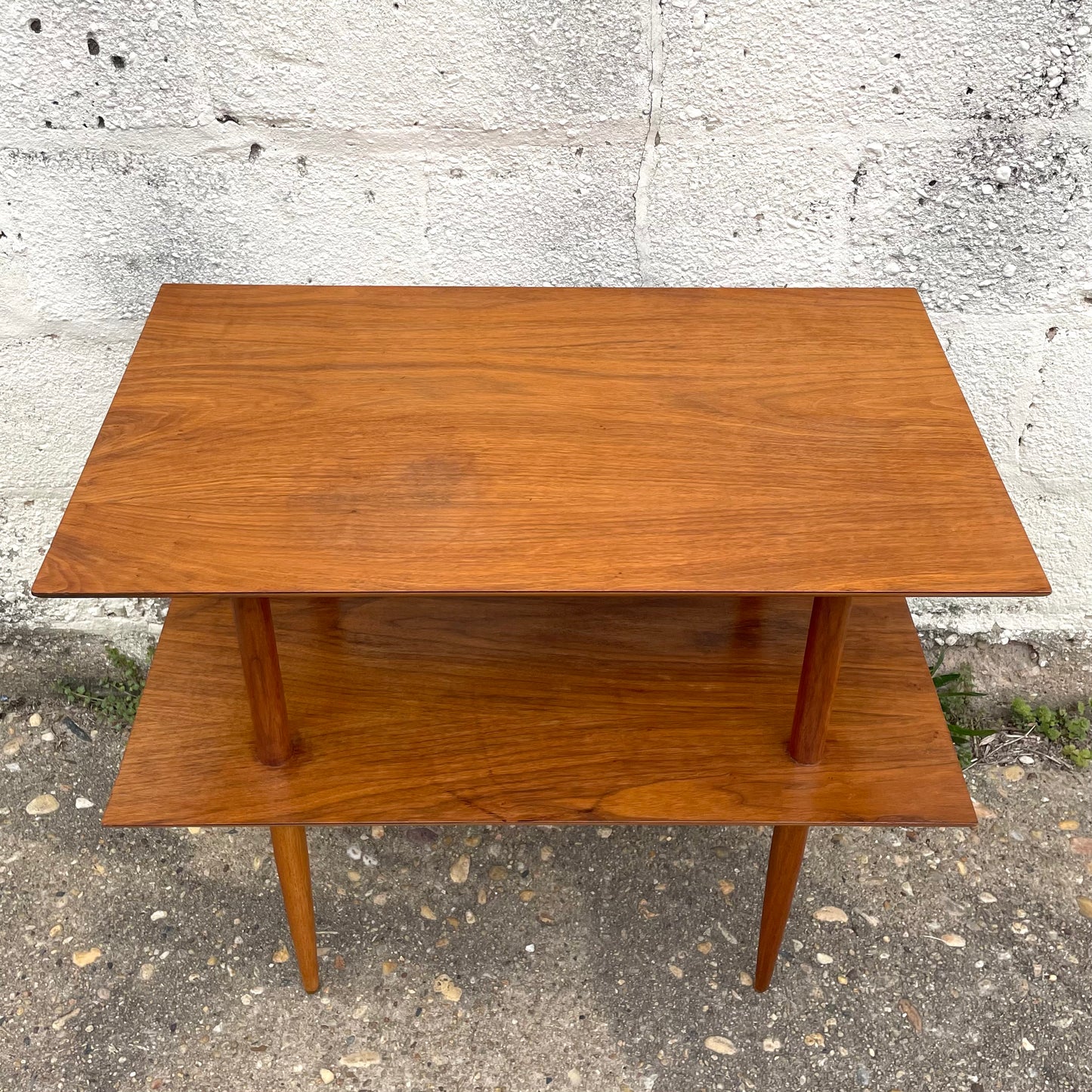 Vintage Mid-century Modern Two-tier Walnut Table