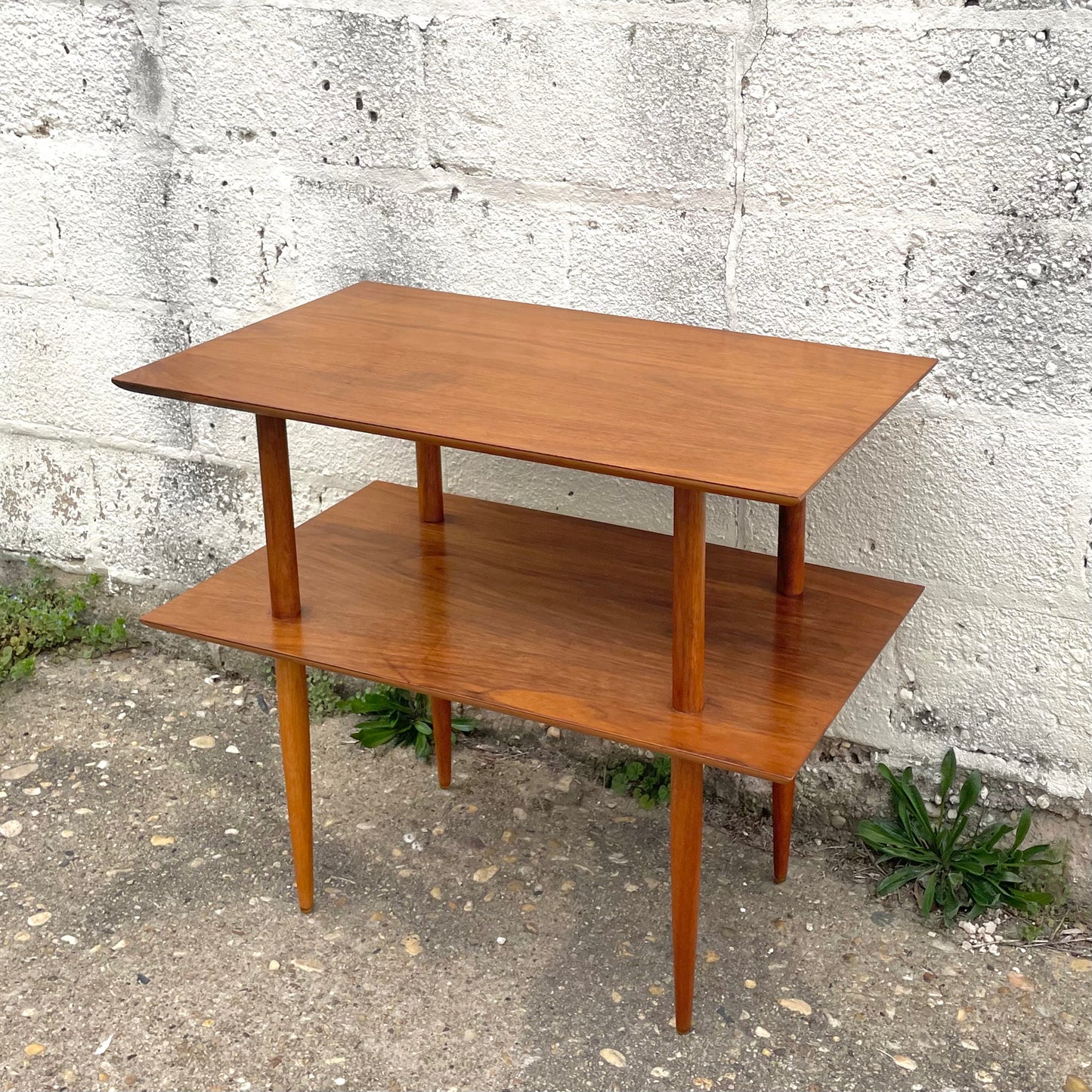 Vintage Mid-century Modern Two-tier Walnut Table