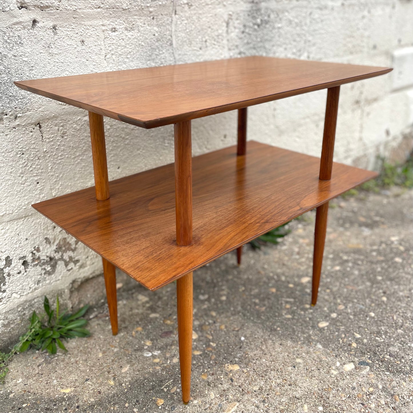 Vintage Mid-century Modern Two-tier Walnut Table